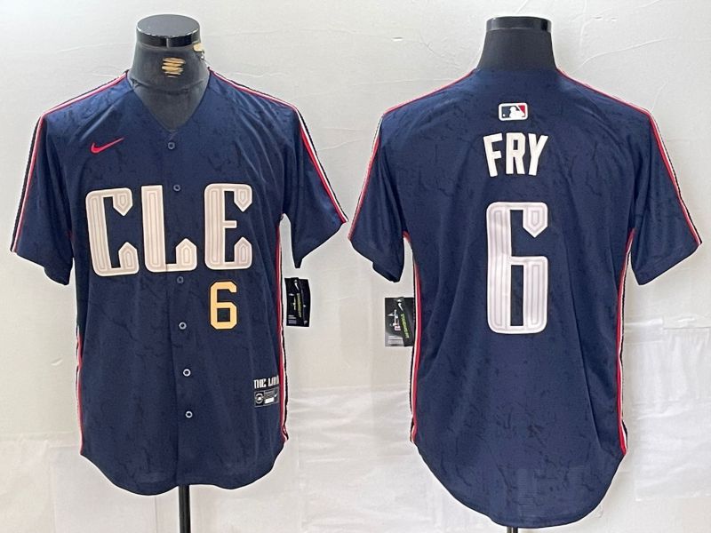 Men Cleveland Indians #6 Fry Blue City Edition Nike 2024 MLB Jersey style 3